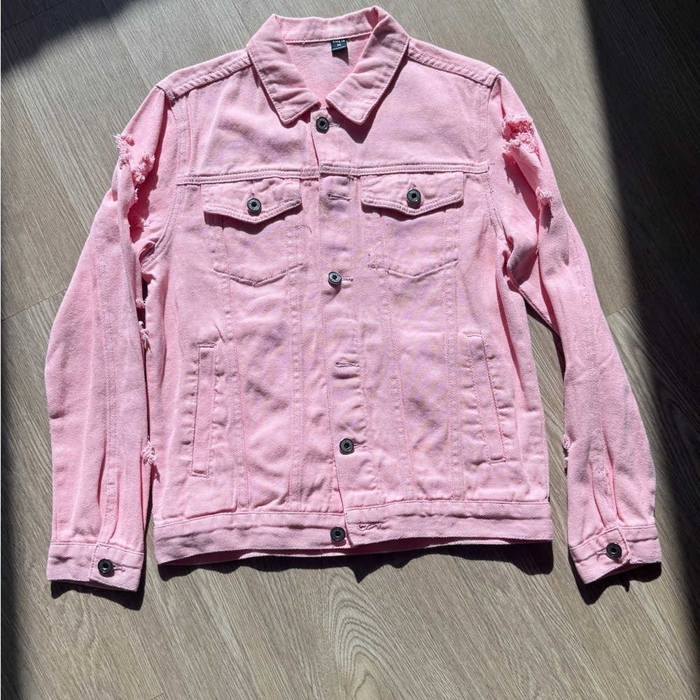 SHEIN Light Pink Distressed Jacket